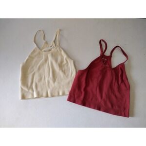 Ododos Ribbed Tank Top Bundle‎ Women's M/L Beige Red Racerback Sleeveless